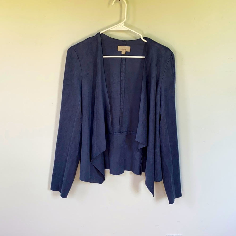 Loft Blue Faux Suede Draped Blue Jacket